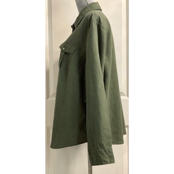 Ralph Lauren 100% Linen 2XL XXL Button Up Top Long Sleeve Green Lagenlook - Picture 2 of 6
